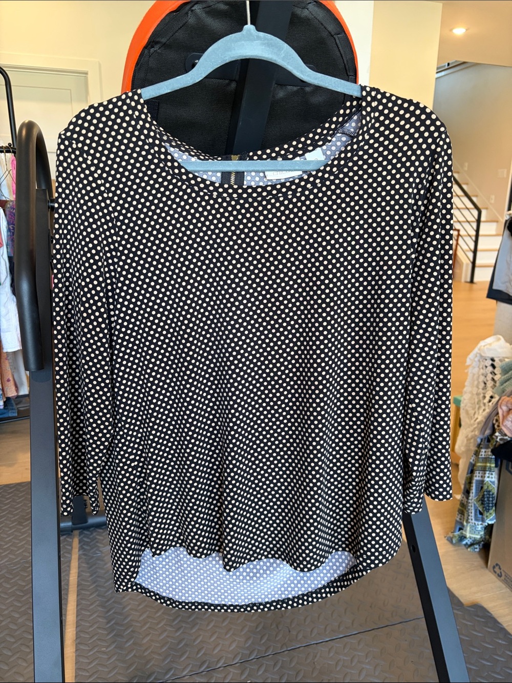 Chico's Black and White Polka Dot Long-Sleeve Scoop Neck Top